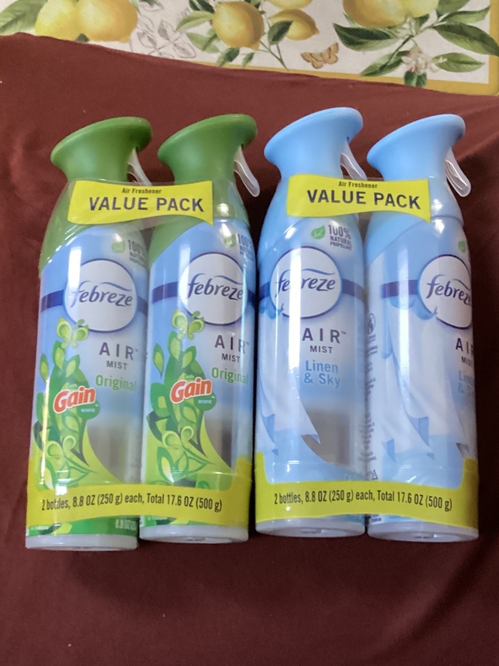Febreze Air Mist Linen & Sky/Gain Original Bundle 4 Bottles/2 value packs NEW